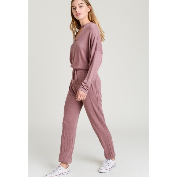 Long Sleeve Choker Jumpsuit In Muave - Picture 3 of 8